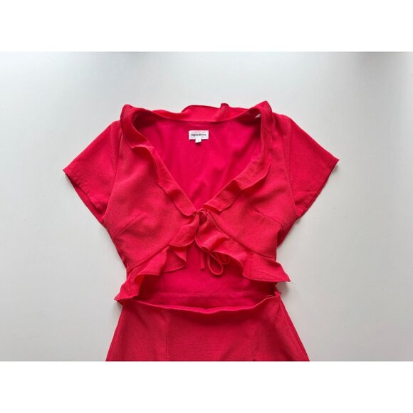 SUPERDOWN Mia Red Crepe Ruffle Cut-Out Waist Tie Mini Dress, Size S - Picture 6 of 12